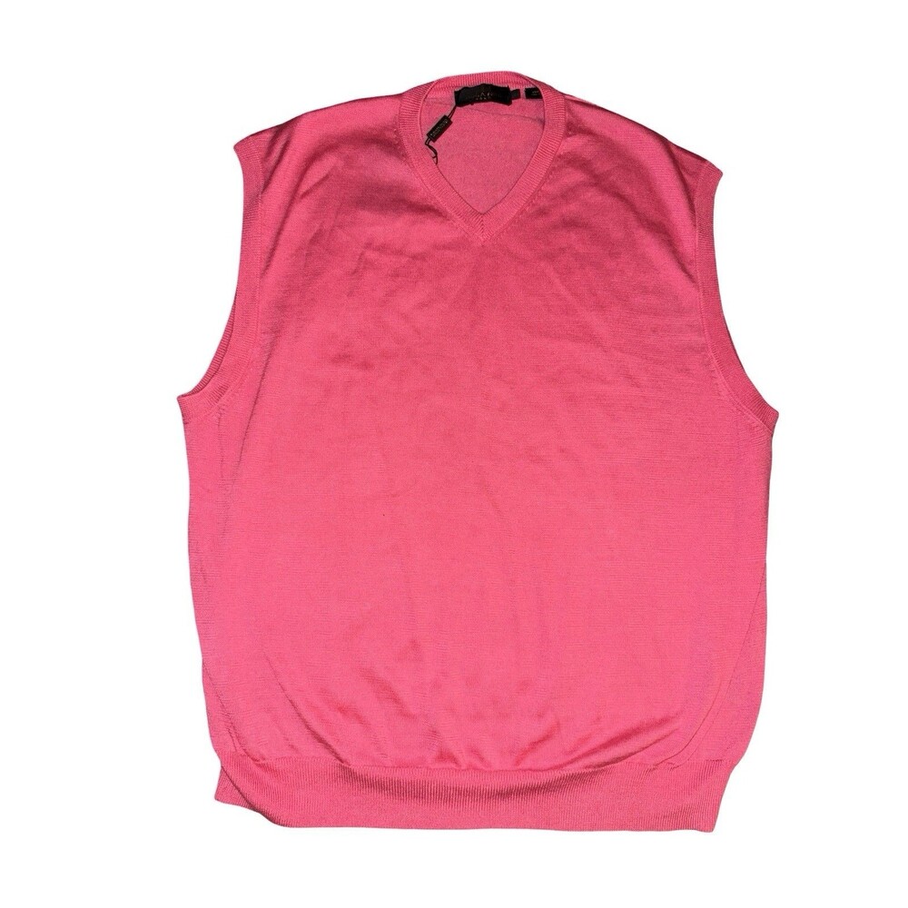 Bugatchi Mens Sweater Vest Pink V-Neck Lightweight Luxury Large New